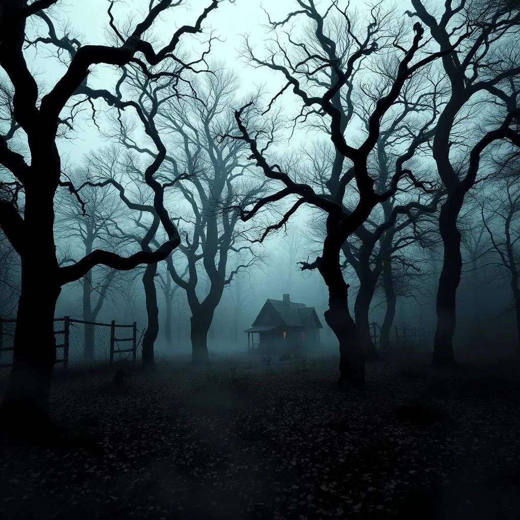 Spooky Halloween night forest with twisted trees